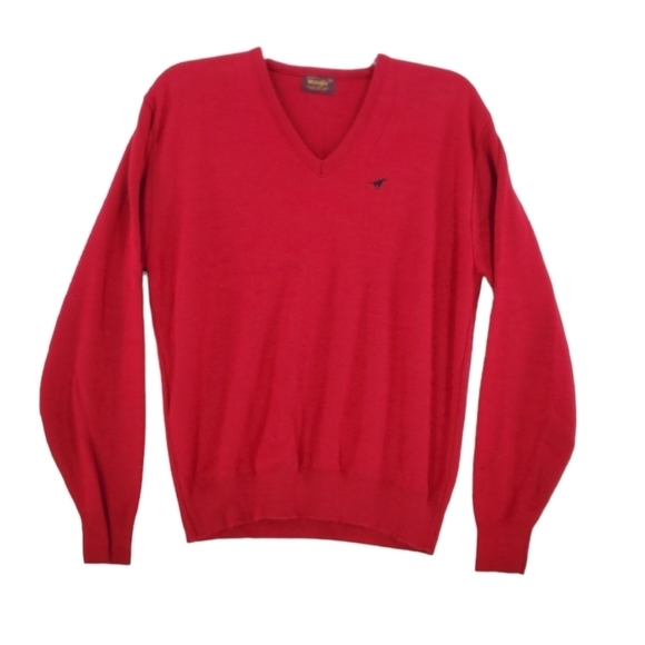 Vtg Wrangler Red Sweater V-Neck Men XL Fits L Embroidered Logo Pullover Y2K READ - Picture 1 of 10